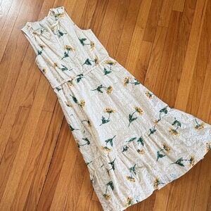 Pale Yellow Eyelet Midi Dress with Yellow Floral Print